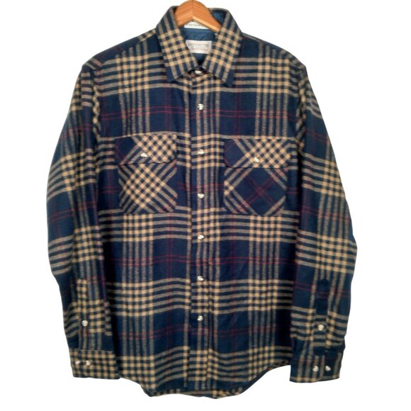 Westchester Classics Shirt Jacket Men Medium Blue Brown Plaid Work Grandpa - Picture 1 of 12